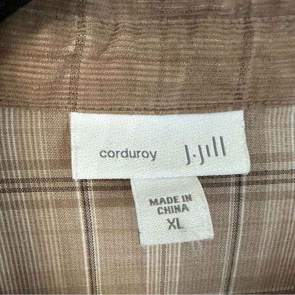 J. Jill Women’s Long Sleeve Brown Plaid Corduroy Button Up Top Sz XL GUC - Picture 3 of 8